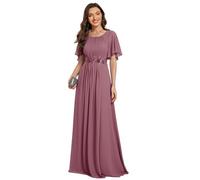 Ever-Pretty Women's Maxi Evening Dress Chiffon with Applique Round Neck Ruffles Sleeve Floor Length Orchid 16UK