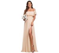 Ever-Pretty Women's Maxi Off The Shoulder Prom Bridesmaid Dress with Thigh High Slit Blush Pink 18UK