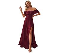 Ever-Pretty Women's Maxi Off The Shoulder Prom Bridesmaid Dress with Thigh High Slit Burgundy 6UK