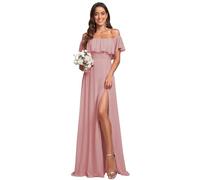 Ever-Pretty Women's Maxi Off The Shoulder Prom Bridesmaid Dress with Thigh High Slit Dusty Rose 30UK