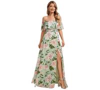 Ever-Pretty Women's Maxi Off The Shoulder Prom Bridesmaid Dress with Thigh High Slit Light Green Floral 14