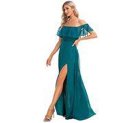 Ever-Pretty Women's Maxi Off The Shoulder Prom Bridesmaid Dress with Thigh High Slit Teal 18UK