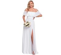 Ever-Pretty Women's Maxi Off The Shoulder Prom Bridesmaid Dress with Thigh High Slit White 18