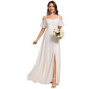 Ever-Pretty Women's Maxi Ruffles One Shoulder Short Sleeve Empire Waist A Line Chiffon Bridesmaid Dresses with Side Slit White 12UK