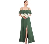 Ever-Pretty Women's Maxi Ruffles One Shoulder Short Sleeve Empire Waist A Line Chiffon Bridesmaid Dresses with Side Slit Eucalyptus 8UK