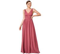 Ever-Pretty Women's Maxi V Neck Sleeveless Empire Waist A-Line Chiffon Long Evening Dress Came Brown 20UK