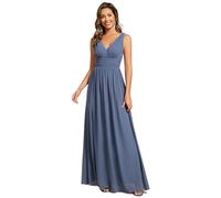 Ever-Pretty Women's Maxi V Neck Sleeveless Empire Waist A-Line Chiffon Long Evening Dress Dusty Navy 20UK