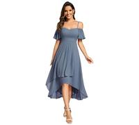 Ever-Pretty Women's Midi Evening Dress Ladies A-Line with Short Sleeve for Prom Wedding Guest Dress Dusty Navy 20UK