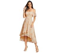Ever-Pretty Women's Midi Evening Dress Ladies A-Line with Short Sleeve for Prom Wedding Guest Dress Golden Roses 14UK