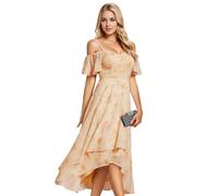 Ever-Pretty Women's Midi Evening Dress Ladies A-Line with Short Sleeve for Prom Wedding Guest Dress Golden Roses 22UK