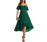 Ever-Pretty Women's Midi Evening Dress Ladies A-Line with Short Sleeve for Prom Wedding Guest Dress Plus Size Dark Green 26UK