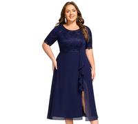 Ever-Pretty Women's Midi Plus Size Mother of The Bride Dress Lace Round Neck Navy Blue 26