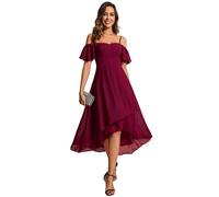 Ever-Pretty Women's Off Shoulder Short Sleeves Pleated A-Line Midi Length Chiffon Dresses for for Plus Size Women Wedding Guest Burn Burgundy 26UK