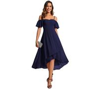 Ever-Pretty Women's Off Shoulder Short Sleeves Pleated A-Line Petite Dresses for Women Wedding Guest Burnt Blue 20UK