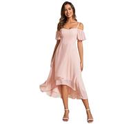 Ever-Pretty Women's Off Shoulder Short Sleeves Pleated A-Line Petite Dresses for Women Wedding Guest Burnt Pink 10UK