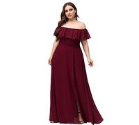 Ever Pretty Women's Off The Shoulder A Line Elegant Chiffon Long Empire Waist with Ruffles Plus Size Formal Evening Dresses Burgundy 16UK