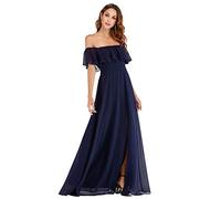 Ever-Pretty Womens Off The Shoulder Ruffle Thigh Split Empire Waist Bridesmaid Dresses Navy Blue 10