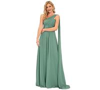 Ever-Pretty Women's One Shoulder A Line Empire Waist Elegant Floor Length Chiffon Wedding Guest Dresses 14UK Sage Green