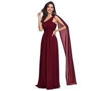 Ever-Pretty Women's One Shoulder A Line Empire Waist Elegant Maxi Chiffon Bridesmaid Dresses Burgundy 18UK