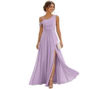 Ever-Pretty Women's One-Shoulder Chiffon Bridesmaid Dress Draped Bodice Maxi Dress with Side Split for Wedding Parties Frosted Lilac 14