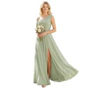 Ever-Pretty Women's One-Shoulder Chiffon Bridesmaid Dress Draped Bodice Maxi Dress with Side Split for Wedding Parties Mint Green 16UK