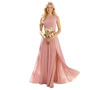 Ever-Pretty Women's One-Shoulder Chiffon Bridesmaid Dress Draped Bodice Maxi Dress with Side Split for Wedding Parties Dusty Rose 16UK