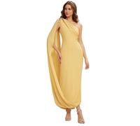 Ever-Pretty Women's One-Shoulder Draped Maxi Wedding Guest Dress Asymmetric Formal Evening Gown with Statement Buckle Yellow 12UK