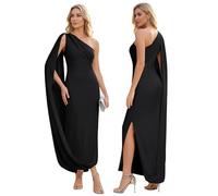 Ever-Pretty Women's One-Shoulder Draped Maxi Wedding Guest Dress Asymmetric Formal Evening Gown with Statement Buckle Black 20UK