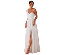 Ever-Pretty Women's One Shoulder Sleeveless Pleated A-Line Floor Length Bridesmaid Dresses White 6UK