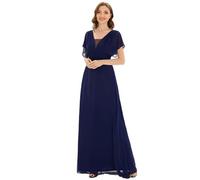 Ever-Pretty Women's Party Dresses Elegant Short Sleeve Empire Waist A Line Chiffon Wedding Guest Dress Navy Blue 20UK
