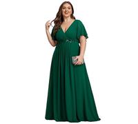 Ever-Pretty Women's Plus Size V Neck Applique Short Sleeves Tea Length Formal Dress-Ideal for Wedding Guests and Mothers of The Bride Dark Green 20UK
