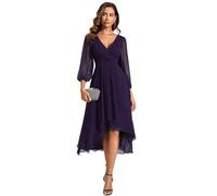 Ever-Pretty Women's Prom Dress Mid Length Ladies Party Dresses with 3/4 Sleeves Evening Dresses for Women Elegant Dark Purple 14
