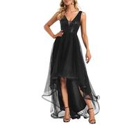 Ever-Pretty Women's Prom Dresses High-Low Sequin V Neck Tulle Sleeveless Ball Gowns Black 20