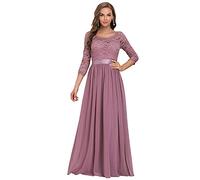 Ever-Pretty Women's Round Neck 3/4 Sleeves A Line Empire Waist Lace Elegant Maxi Prom Dresses Orchid 12UK