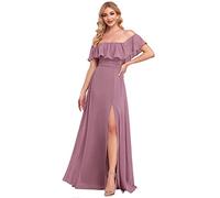 Ever-Pretty Womens Ruffle Maxi Prom Dresses Off The Shoulder Side Split Empire Waist Orchid 18