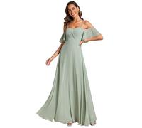 Ever-Pretty Women's Ruffle Sleeve Bridemaid Dress Off Shoulder Pleated A Line Chiffon Maxi Sage Green Bridesmaid Dress 10UK