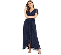 Ever-Pretty Women's Ruffle Sleeves Lace A Line V Neck High-Low Stunning Evening Dresses Navy Blue 10UK