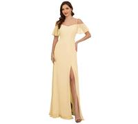 Ever-Pretty Women's Ruffles One Shoulder Short Sleeve Empire Waist A Line Chiffon Long Bridesmaid Dresses with Side Slit Yellow 8UK