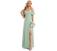Ever-Pretty Women's Ruffles One Shoulder Short Sleeve Empire Waist A Line Chiffon Long Bridesmaid Dresses with Side Slit Mint Green 14UK