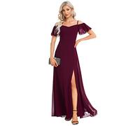 Ever-Pretty Women's Ruffles One Shoulder Short Sleeve Empire Waist A Line Chiffon Long Evening Dresses with Side Slit Mulberry 10UK