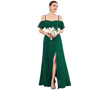 Ever-Pretty Women's Ruffles One Shoulder Short Sleeve Empire Waist A Line Chiffon Long Mother of The Groo Dresses with Side Slit Dark Green 26UK