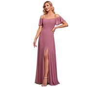 Ever-Pretty Women's Ruffles One Shoulder Short Sleeve Empire Waist A Line Chiffon Long Prom Dresses with Side Slit Orchid 12UK