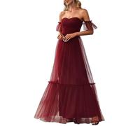 Ever-Pretty Women's Ruffles Sleeve Off The Shoulder Empire Waist A Line Tulle Floor Length Party Dresses Burgundy 20UK