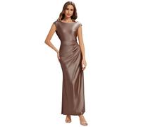 Ever-Pretty Women's Satin Bridesmaid Dress Cap Sleeve Ruched Waist Maxi Gown for Wedding Parties Brown 20UK