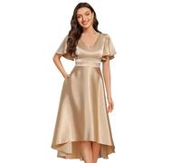 Ever-Pretty Women's Satin Evening Party Dress Midi Wedding Guest Dress High Low Design Bridesmaid Dress Champagne 20UK