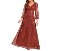 Ever-Pretty Women's Sequin A-Line V Neck Long Sheer Sleeves Tulle Evening Prom Dresses Burnt Orange 16UK