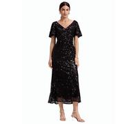Ever-Pretty Women's Sequin Evening Dresses Maxi Bodycon V-Neck Short Sleeves Black 14