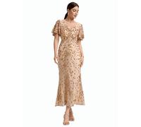 Ever-Pretty Women's Sequin Evening Dresses Maxi Bodycon V-Neck Short Sleeves Gold 16