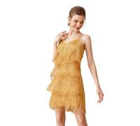 Ever-Pretty Women's Sequin Fringe Cocktail Dress, 1920s Iridescent Vintage Flapper Spaghetti Strap Mini Dress for Gatsby Party Ginger M