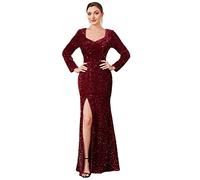 Ever-Pretty Women's Sequins V Neck A Bustier Mermaid Velvet Stunning Evening Gowns Dresses Burgundy 24UK